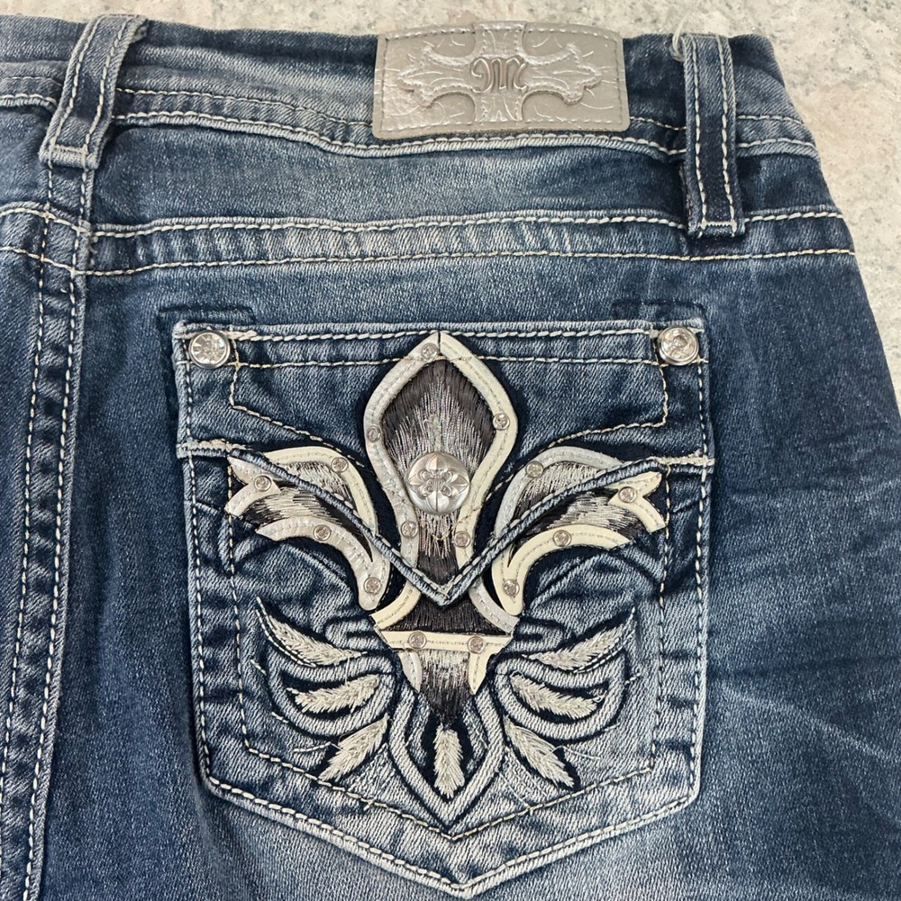 Miss Me Jeans Easy Boot 33 Blue Mid-Rise Embellished Rhinestone E3304EBR